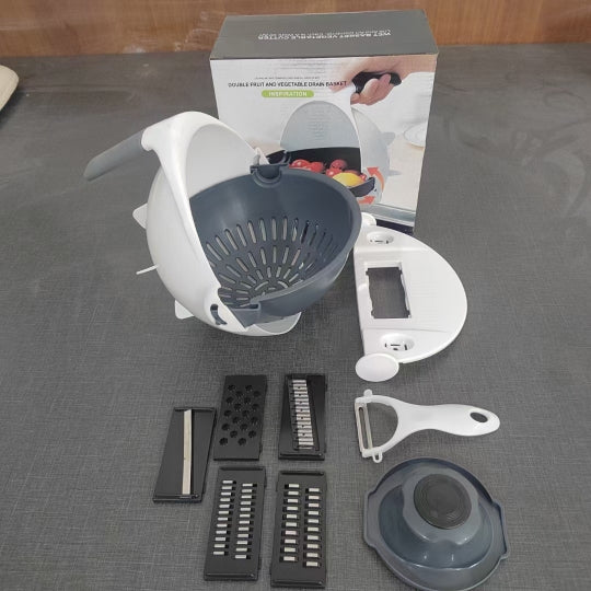 Multifunction Magic Vegetable Fruit Cutting Tool 9- in- 1 Vegetable Chopper Veggie Slicer Shredder Grater Vegetable Cutter with Drain Basket Kitchen Tool