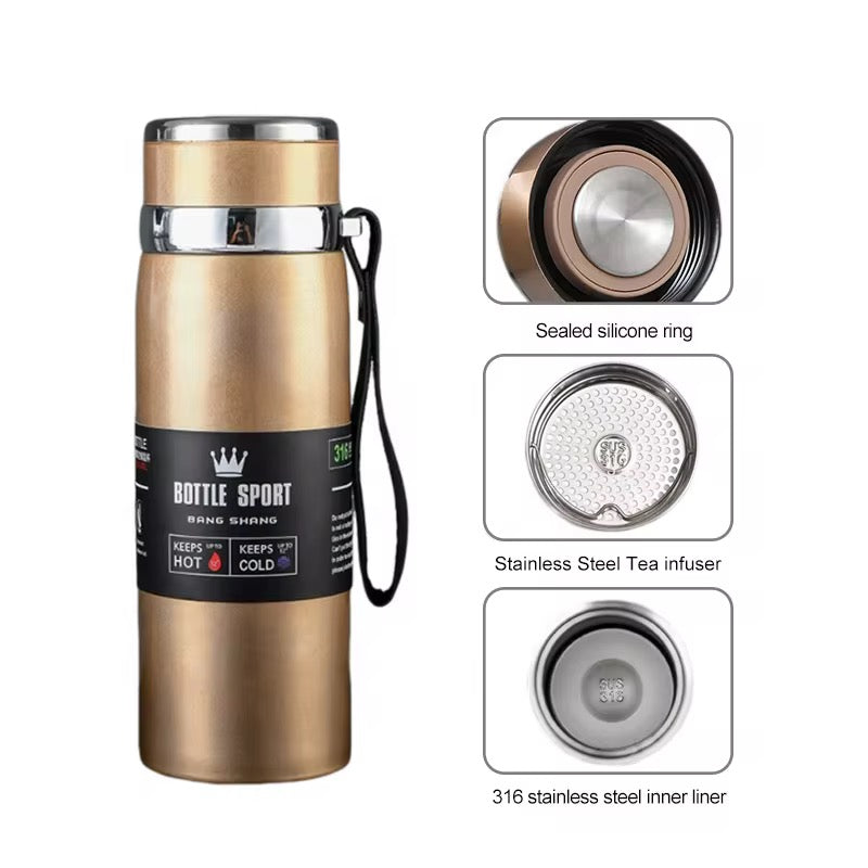 BPA-Free Vacuum Thermos Flask with Tea Infuser and Anti-Slip Base, blending elegance, practicality, and cultural resonance