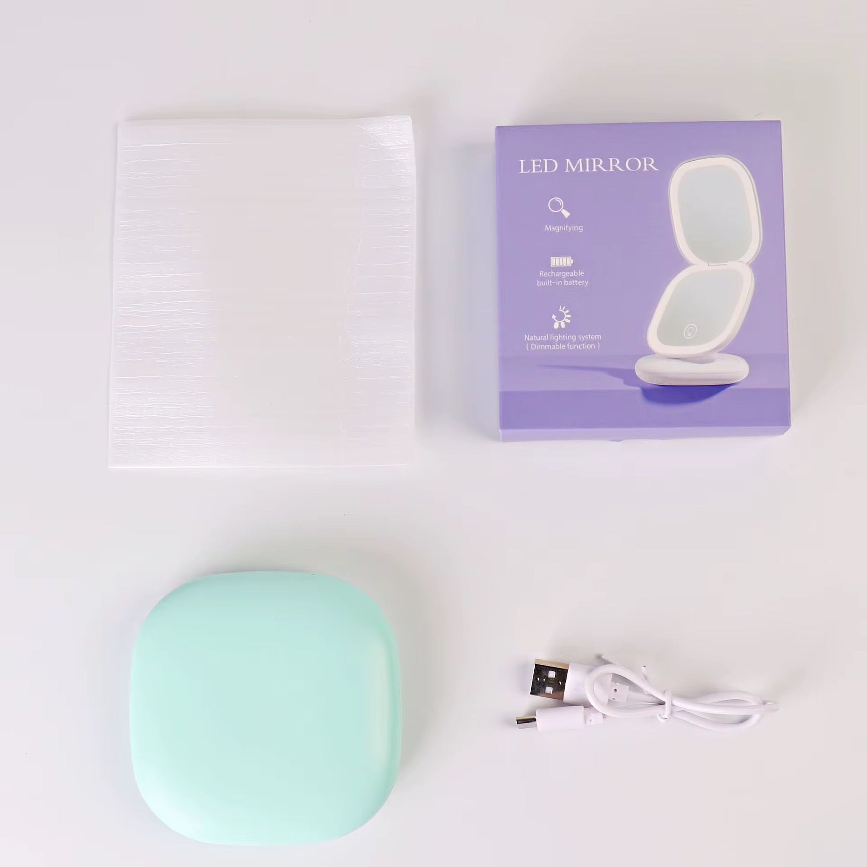 LumiÉlan™ DualGlow Compact Mirror – Precision Meets Elegance LED Makeup Mirror Light Double-Sided Folding Square Pocket Portable