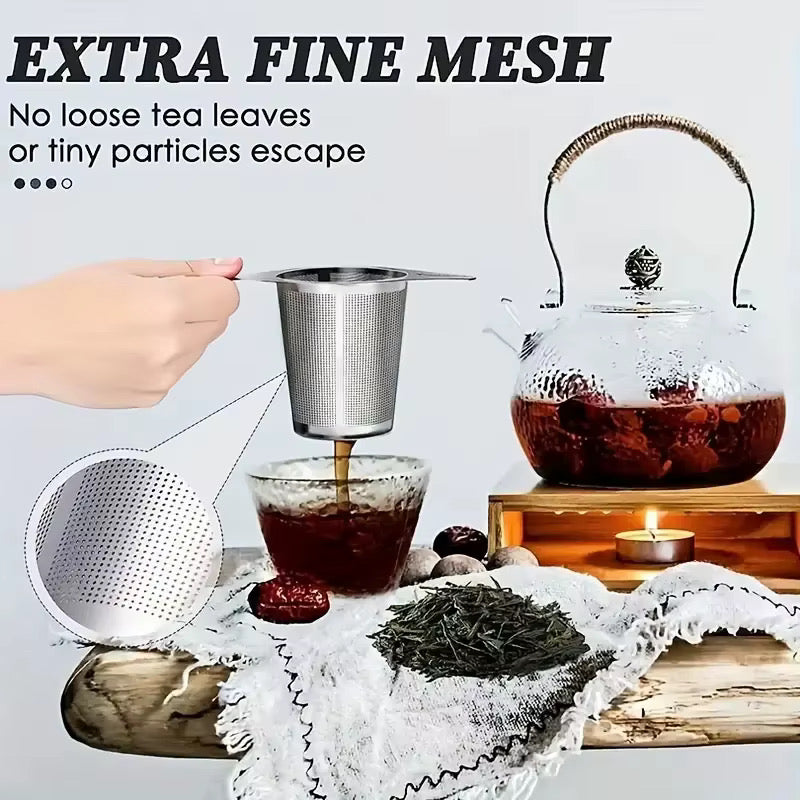 Tea Accessory Set Cup Mug Strainer Teapot 304 Stainless Steel Tea Basket with Lid Extra Fine Mesh Strainer Brewing Basket for Loose Leaf Tea Filter Double Handle Silver Mesh Eco Friendly