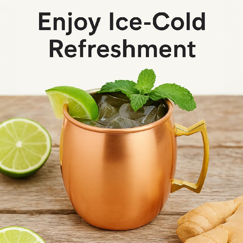 Aron Handmade Solid Copper Moscow Mule Mug Heat Insulation, Barrel Shaped Mug with Brass Handle & Smooth Texture, Perfect for Moscow Mules or Party Favors