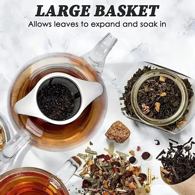 Tea Accessory Set Cup Mug Strainer Teapot 304 Stainless Steel Tea Basket with Lid Extra Fine Mesh Strainer Brewing Basket for Loose Leaf Tea Filter Double Handle Silver Mesh Eco Friendly