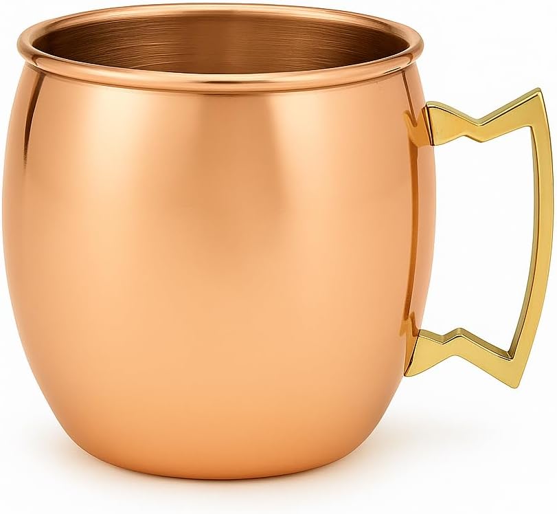 Aron Handmade Solid Copper Moscow Mule Mug Heat Insulation, Barrel Shaped Mug with Brass Handle & Smooth Texture, Perfect for Moscow Mules or Party Favors