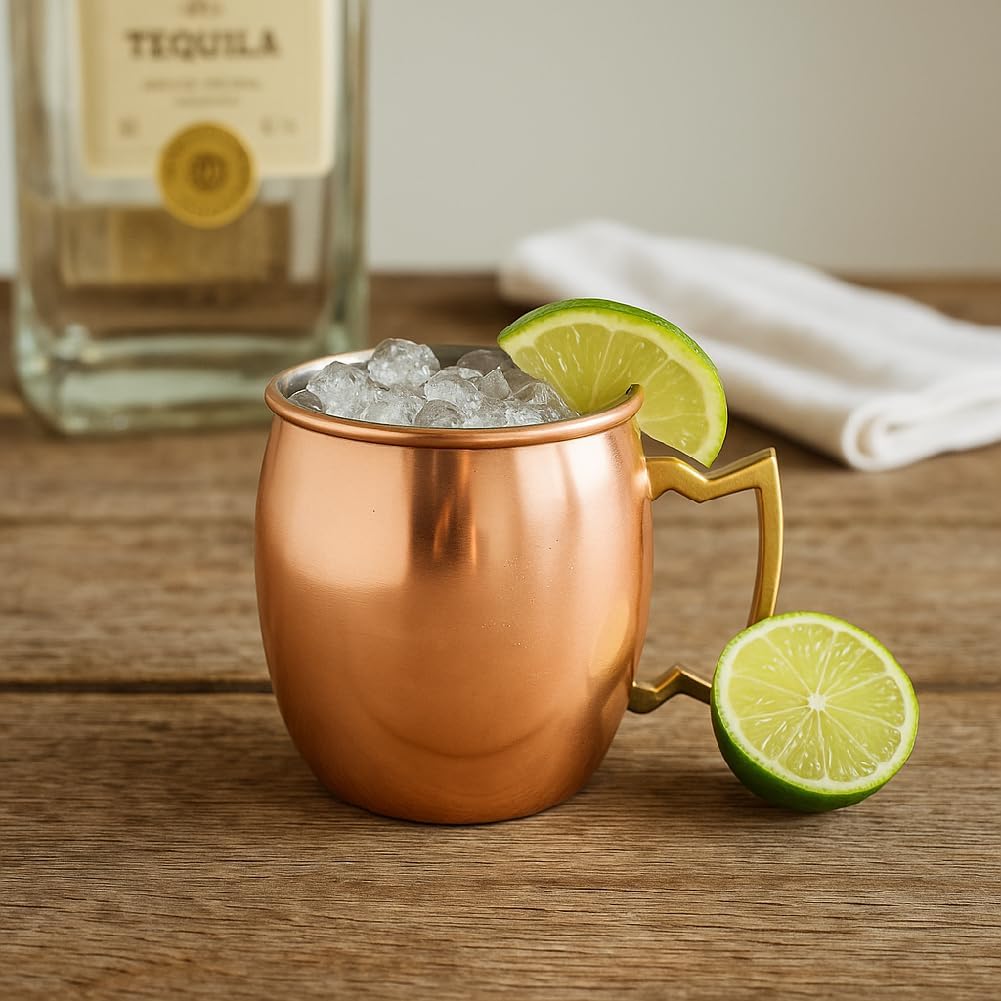 Aron Handmade Solid Copper Moscow Mule Mug Heat Insulation, Barrel Shaped Mug with Brass Handle & Smooth Texture, Perfect for Moscow Mules or Party Favors