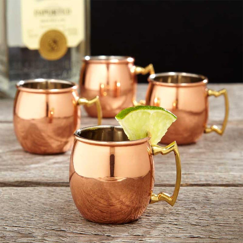 Aron Handmade Solid Copper Moscow Mule Mug Heat Insulation, Barrel Shaped Mug with Brass Handle & Smooth Texture, Perfect for Moscow Mules or Party Favors