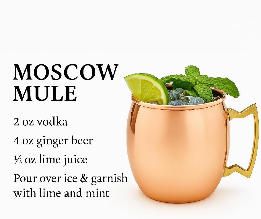Aron Handmade Solid Copper Moscow Mule Mug Heat Insulation, Barrel Shaped Mug with Brass Handle & Smooth Texture, Perfect for Moscow Mules or Party Favors