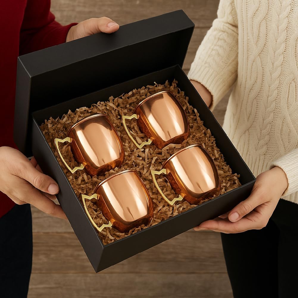 Aron Handmade Solid Copper Moscow Mule Mug Heat Insulation, Barrel Shaped Mug with Brass Handle & Smooth Texture, Perfect for Moscow Mules or Party Favors