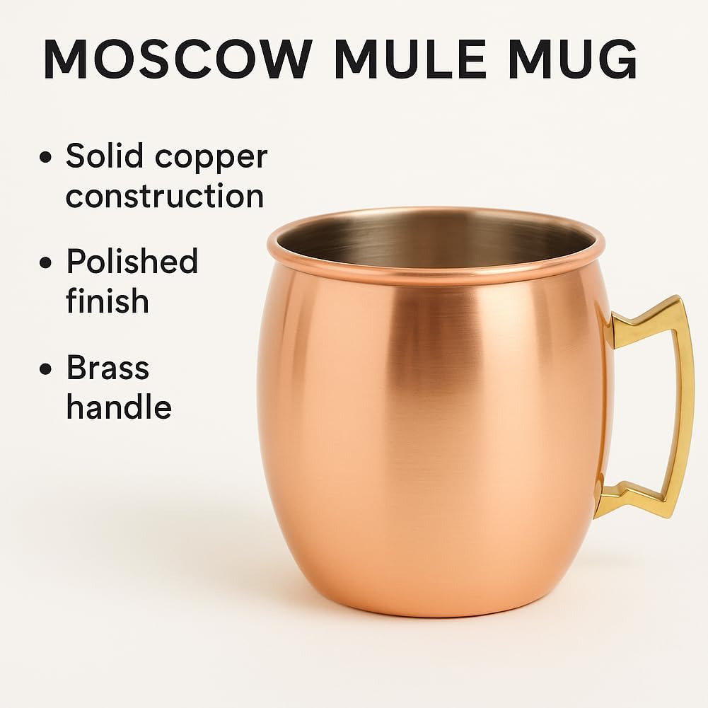 Aron Handmade Solid Copper Moscow Mule Mug Heat Insulation, Barrel Shaped Mug with Brass Handle & Smooth Texture, Perfect for Moscow Mules or Party Favors