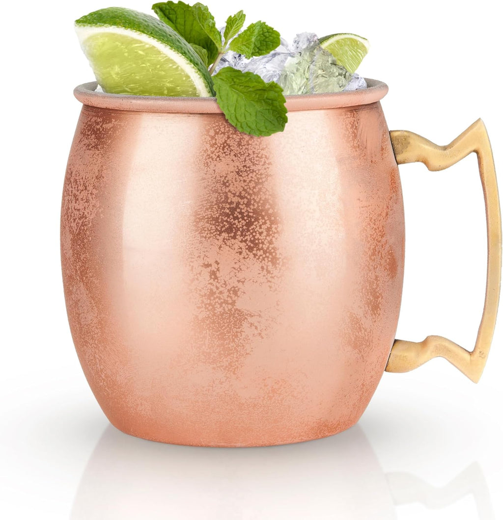 Aron Handmade Solid Copper Moscow Mule Mug Heat Insulation, Barrel Shaped Mug with Brass Handle & Smooth Texture, Perfect for Moscow Mules or Party Favors