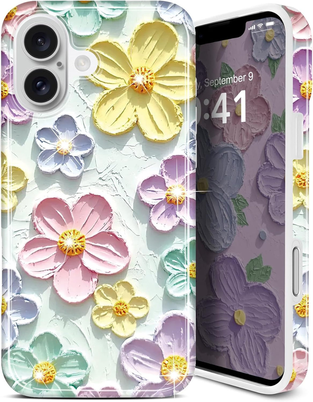 Luxury Blue Oil Painting Flower Fashion Phone case for iPhone 17, Air, Pro, Pro Max Cute Pink Floral Print Aesthetic Design Simple for Women Girly Shockproof Slim TPU Protective