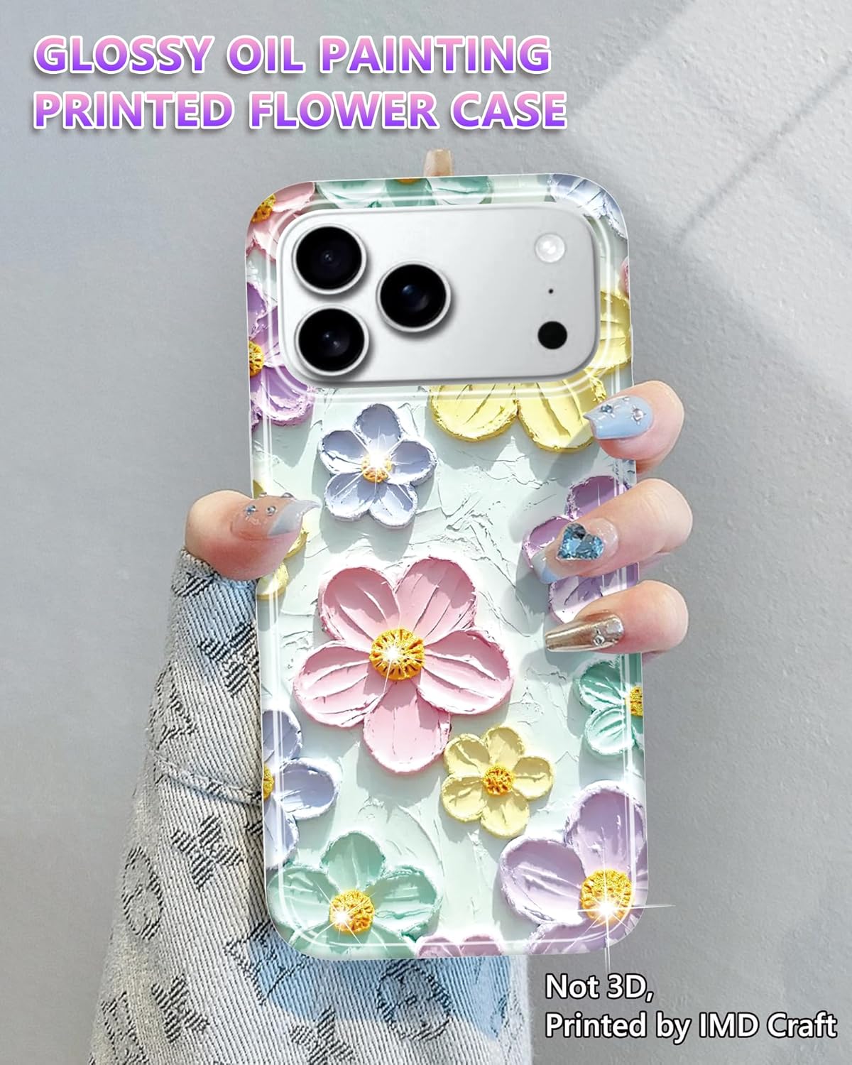 Luxury Blue Oil Painting Flower Fashion Phone case for iPhone 17, Air, Pro, Pro Max Cute Pink Floral Print Aesthetic Design Simple for Women Girly Shockproof Slim TPU Protective
