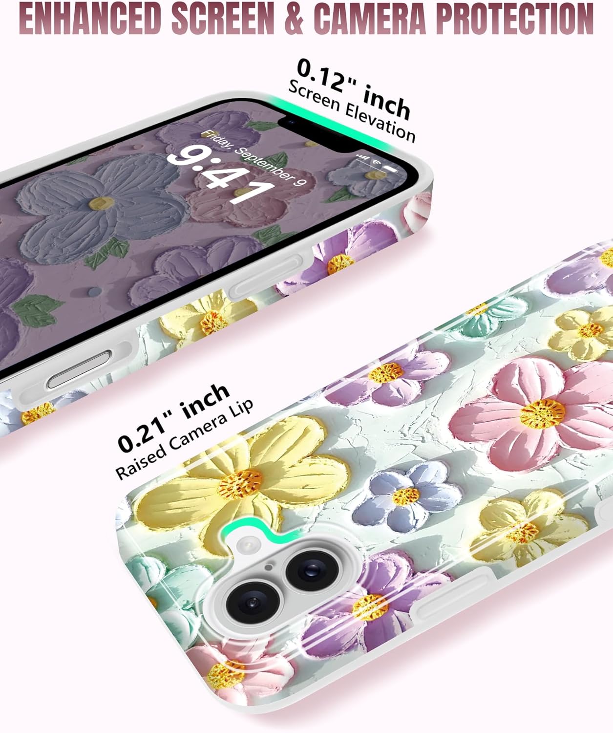 Luxury Blue Oil Painting Flower Fashion Phone case for iPhone 17, Air, Pro, Pro Max Cute Pink Floral Print Aesthetic Design Simple for Women Girly Shockproof Slim TPU Protective