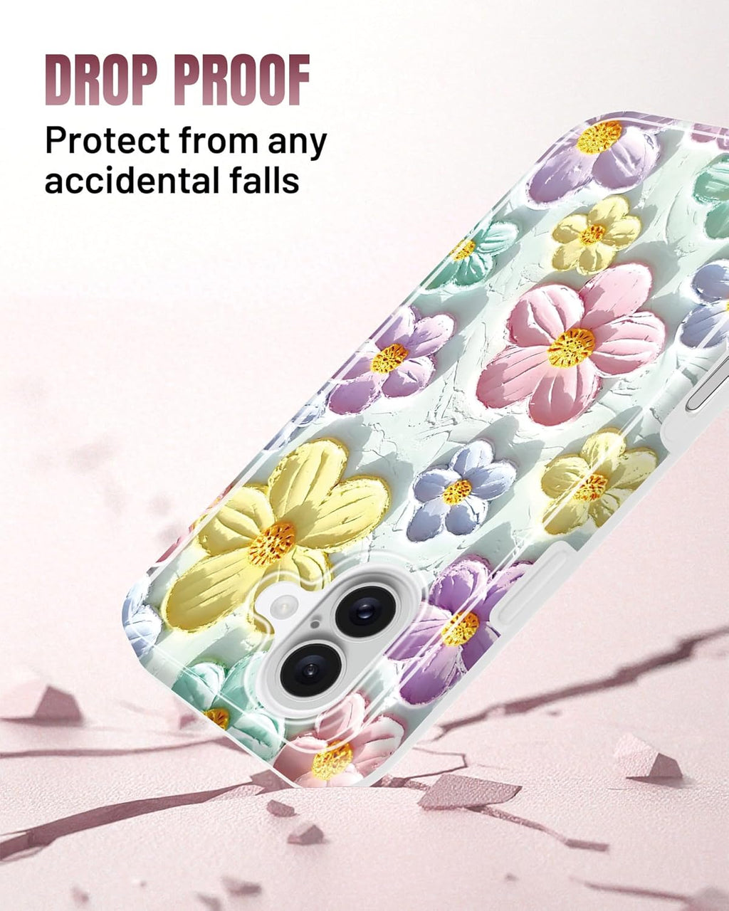 Luxury Blue Oil Painting Flower Fashion Phone case for iPhone 17, Air, Pro, Pro Max Cute Pink Floral Print Aesthetic Design Simple for Women Girly Shockproof Slim TPU Protective