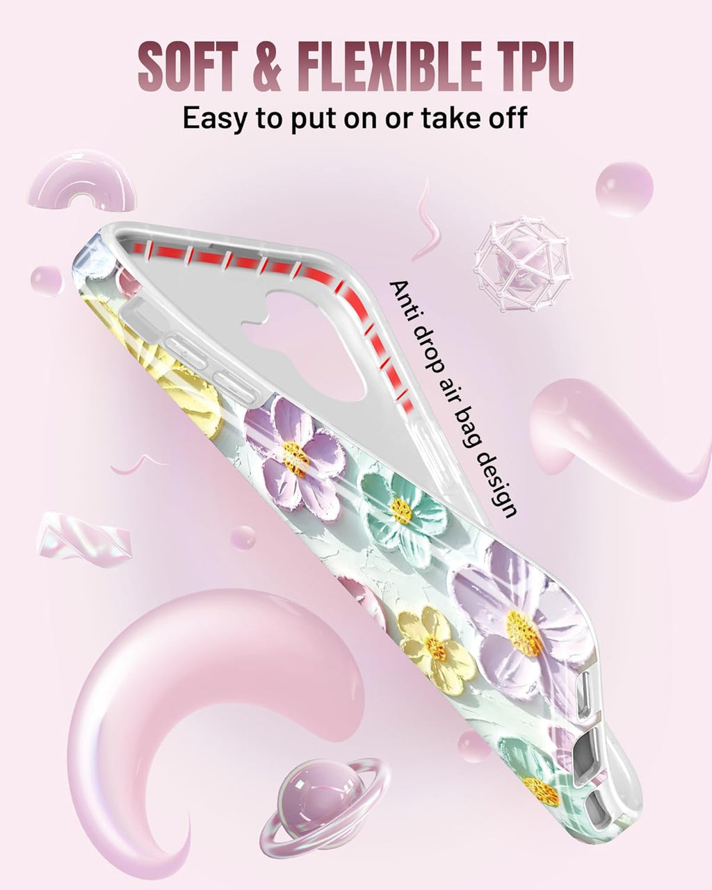 Luxury Blue Oil Painting Flower Fashion Phone case for iPhone 17, Air, Pro, Pro Max Cute Pink Floral Print Aesthetic Design Simple for Women Girly Shockproof Slim TPU Protective