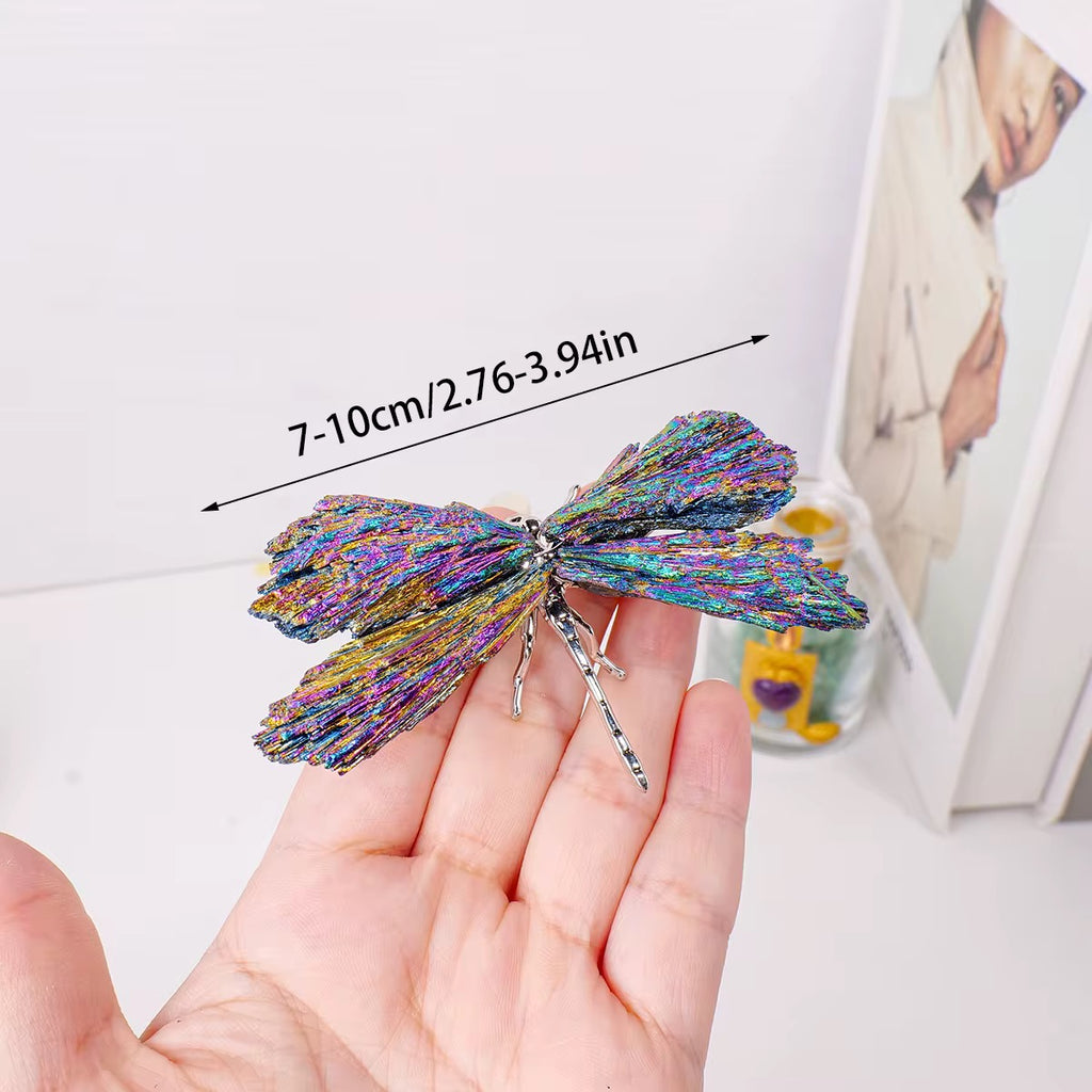 Dragonfly Decor Statue Natural Electroplated Blue Colorful Tourmaline Dragonfly Ornament Gift for Women Collection Natural Home Decor Healing Crystal Blue Dragonfly, Gift for Women, Great Gift 3 PCE