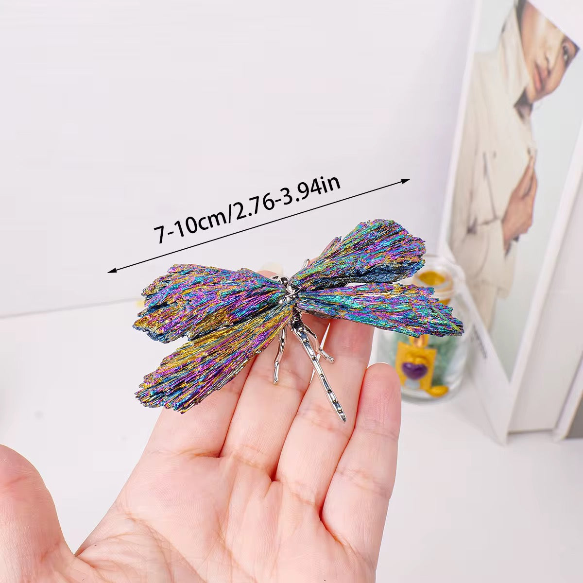 Dragonfly Decor Statue Natural Electroplated Blue Colorful Tourmaline Dragonfly Ornament Gift for Women Collection Natural Home Decor Healing Crystal Blue Dragonfly, Gift for Women, Great Gift 3 PCE
