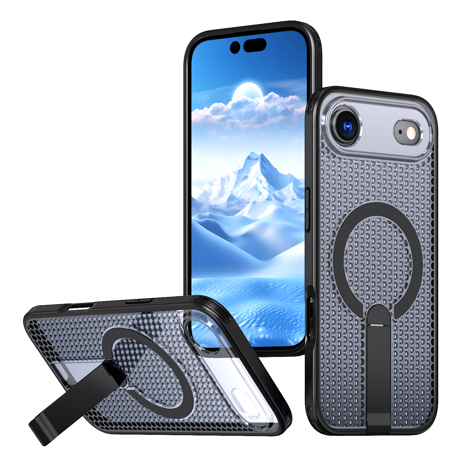 IPhone 17 Air High Precision Rubber Coating Structure Mobile Phone Bugs CSS Case Protection Shockproof Kickstand Magnetic Metal 360 Degrees Wireless Charging Case