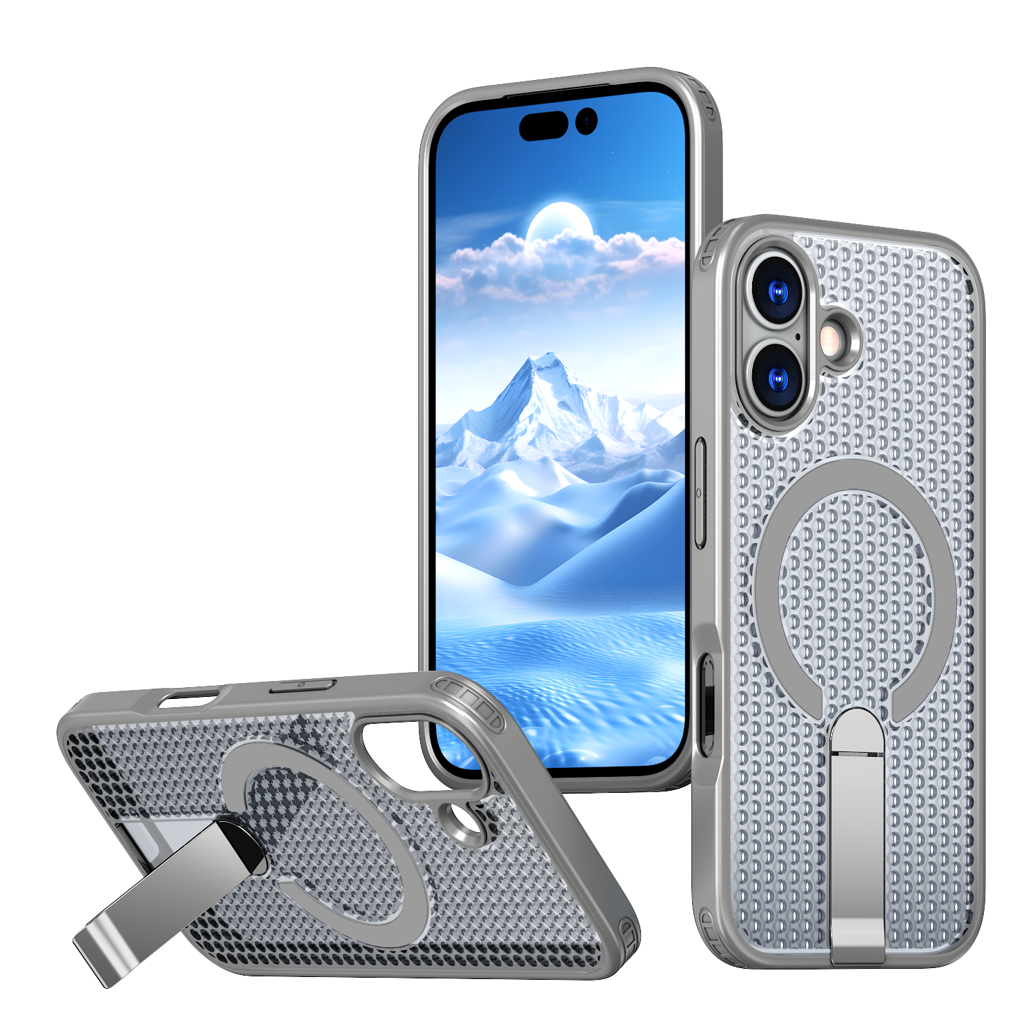 IPhone 17 High Precision Rubber Coating Structure Mobile Phone Bugs CSS Case Protection Shockproof Kickstand Magnetic Metal 360 Degrees Wireless Charging Case