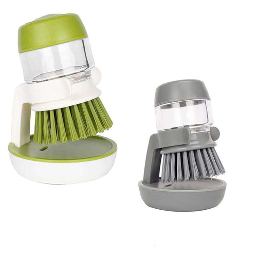 Automatic Liquid-Adding Kitchen Cleaning Dish Brush with Soap Dispenser, Dishwashing Kitchen Scrub Brushes Dish Scrubber with Holder Drip Tray, for Cleaning Pan, Pot, Sink