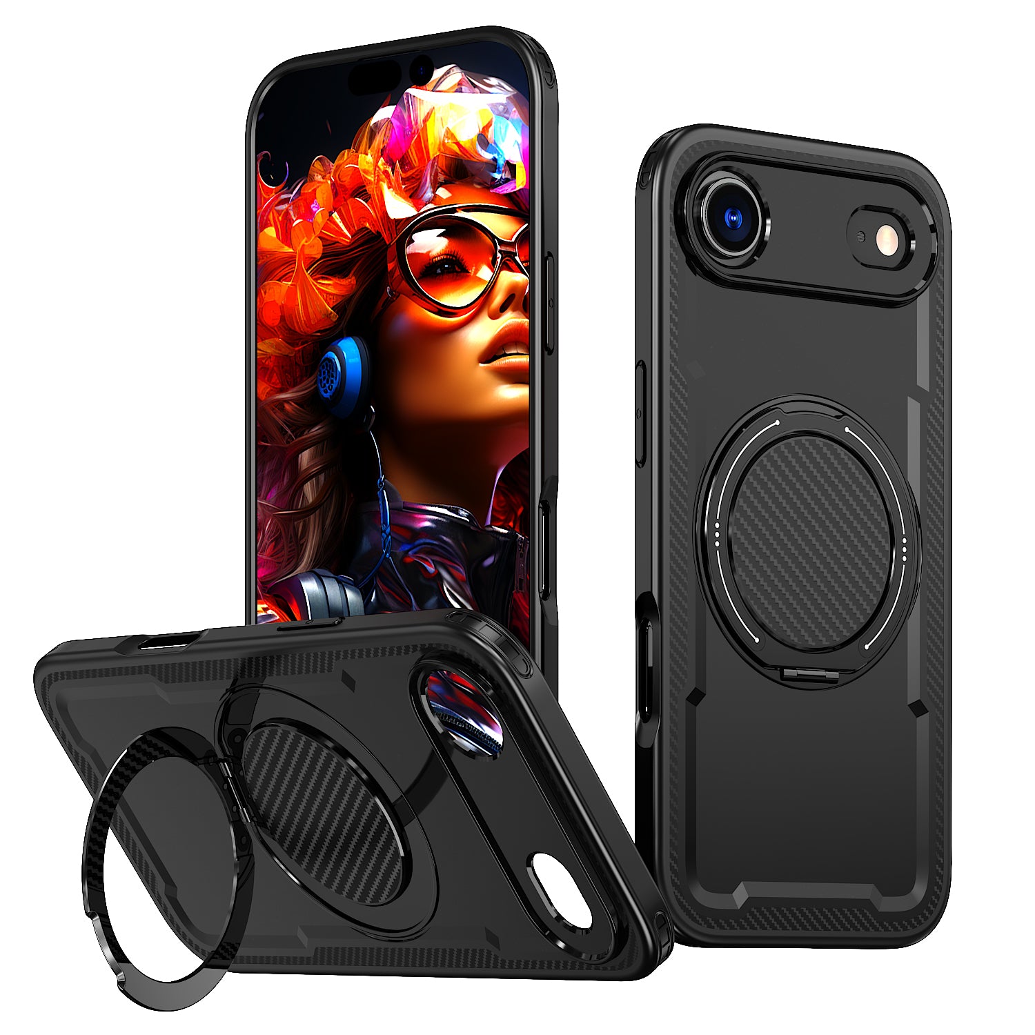 IPhone 17 Air High Precision Rubber Coating Structure Mobile Phone Bugs CSS Case Protection Shockproof Kickstand Magnetic Metal 360 Degrees Wireless Charging Case