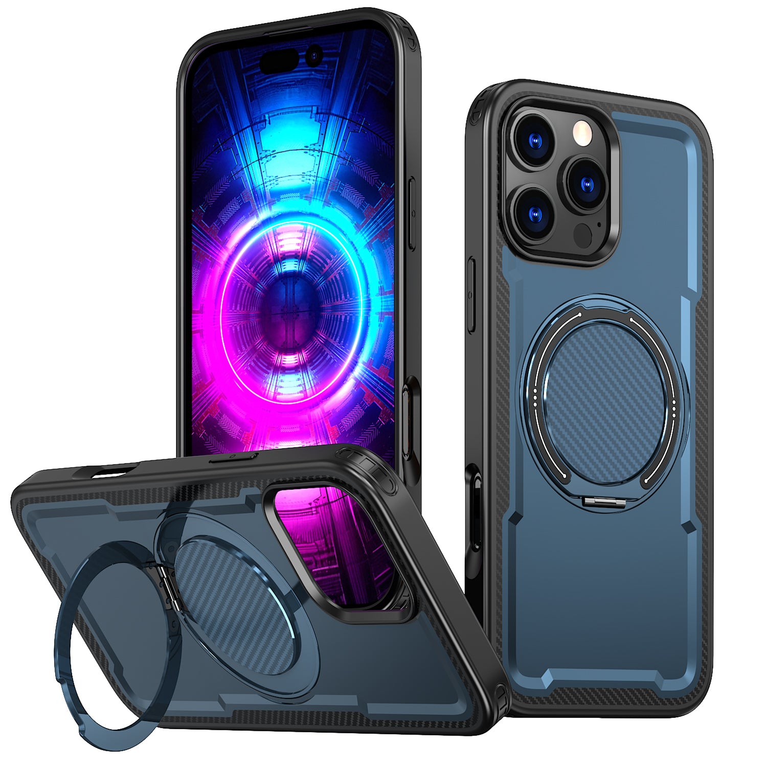 IPhone 16 Pro High Precision Rubber Coating Structure Mobile Phone Bugs CSS Case Protection Shockproof Kickstand Magnetic Metal 360 Degrees Wireless Charging Case