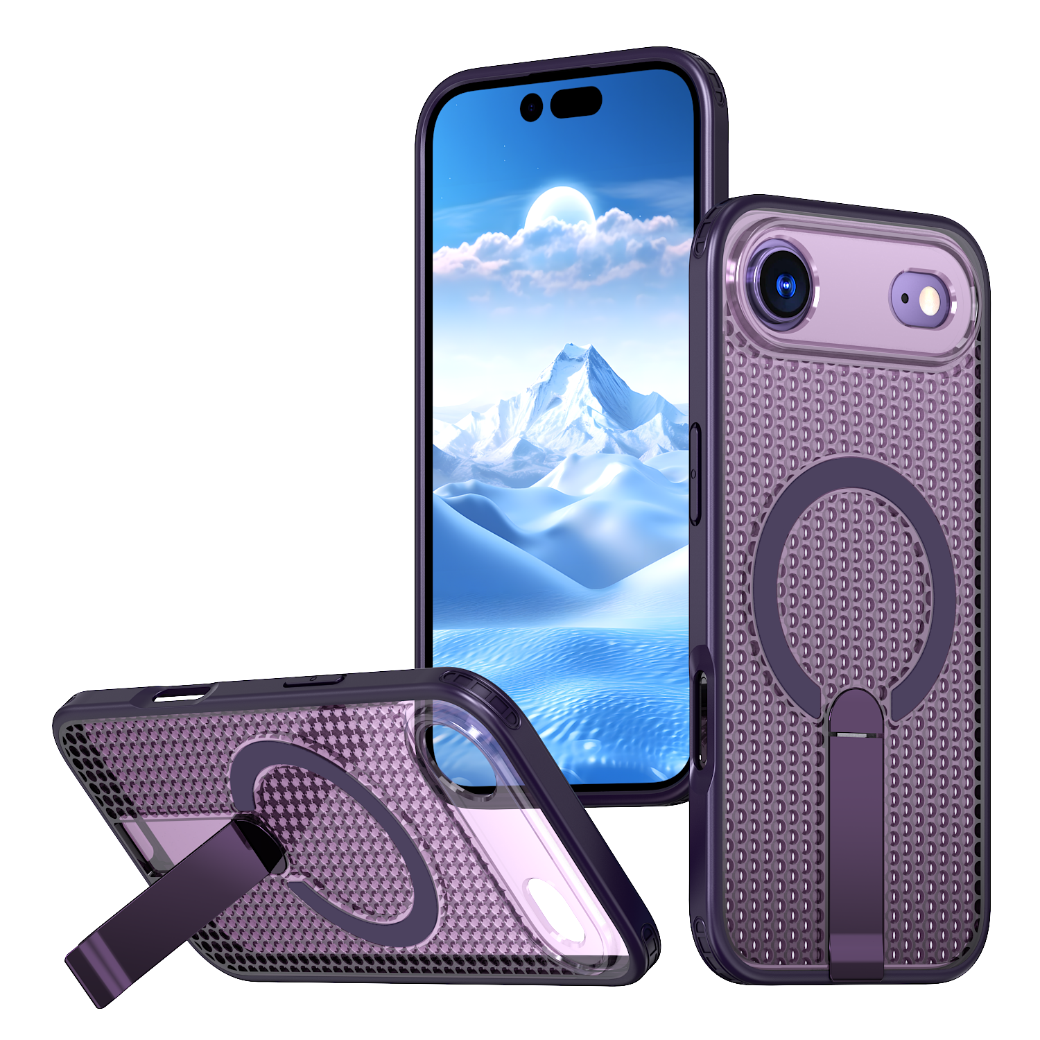IPhone 17 Air High Precision Rubber Coating Structure Mobile Phone Bugs CSS Case Protection Shockproof Kickstand Magnetic Metal 360 Degrees Wireless Charging Case