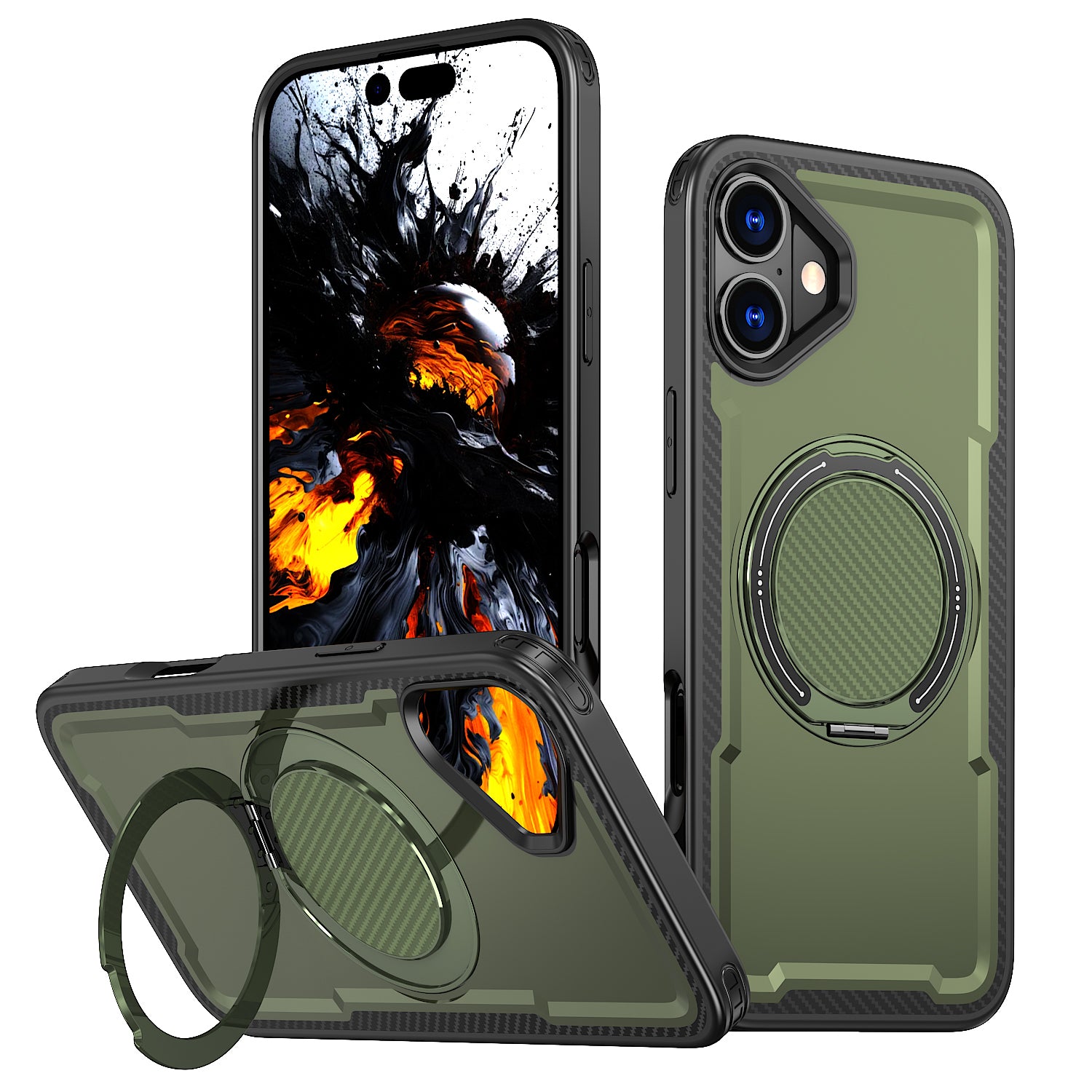 IPhone 16 Plus High Precision Rubber Coating Structure Mobile Phone Bugs CSS Case Protection Shockproof Kickstand Magnetic Metal 360 Degrees Wireless Charging Case