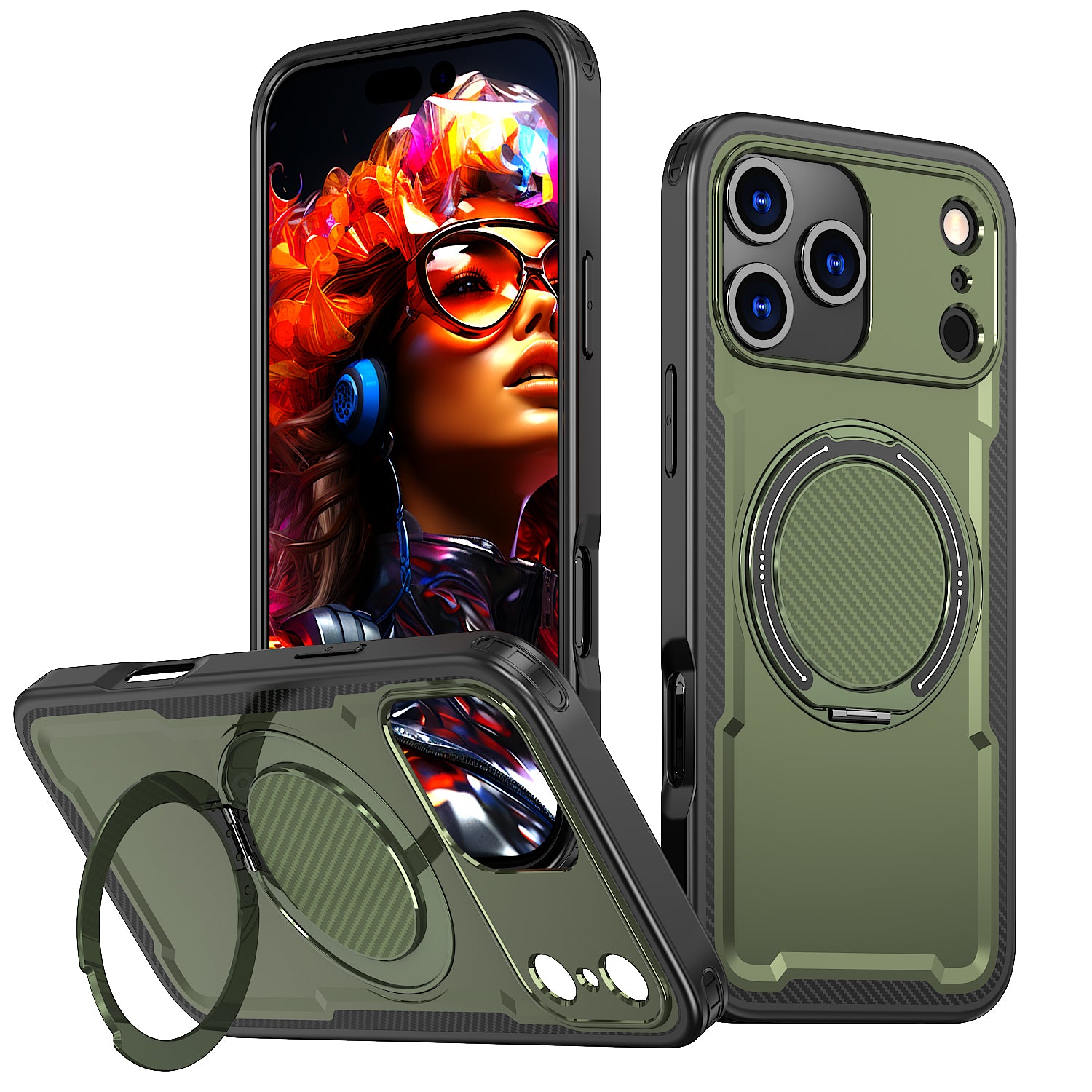 IPhone 17 Pro Max High Precision Rubber Coating Structure Mobile Phone Bugs CSS Case Protection Shockproof Kickstand Magnetic Metal 360 Degrees Wireless Charging Case