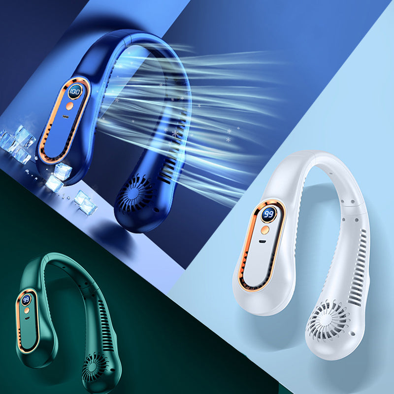 Portable Small Neck Fan - Hands Free Personal Fan, Foldable Folding Wearable Usb Charging Rechargeable Bladeless Fan with 1200mAh-Battery, Digital Display, 4 Speeds, 360° Cooling Wearable Fan, Birthday Gifts for Men, Women, Mom, and Dad