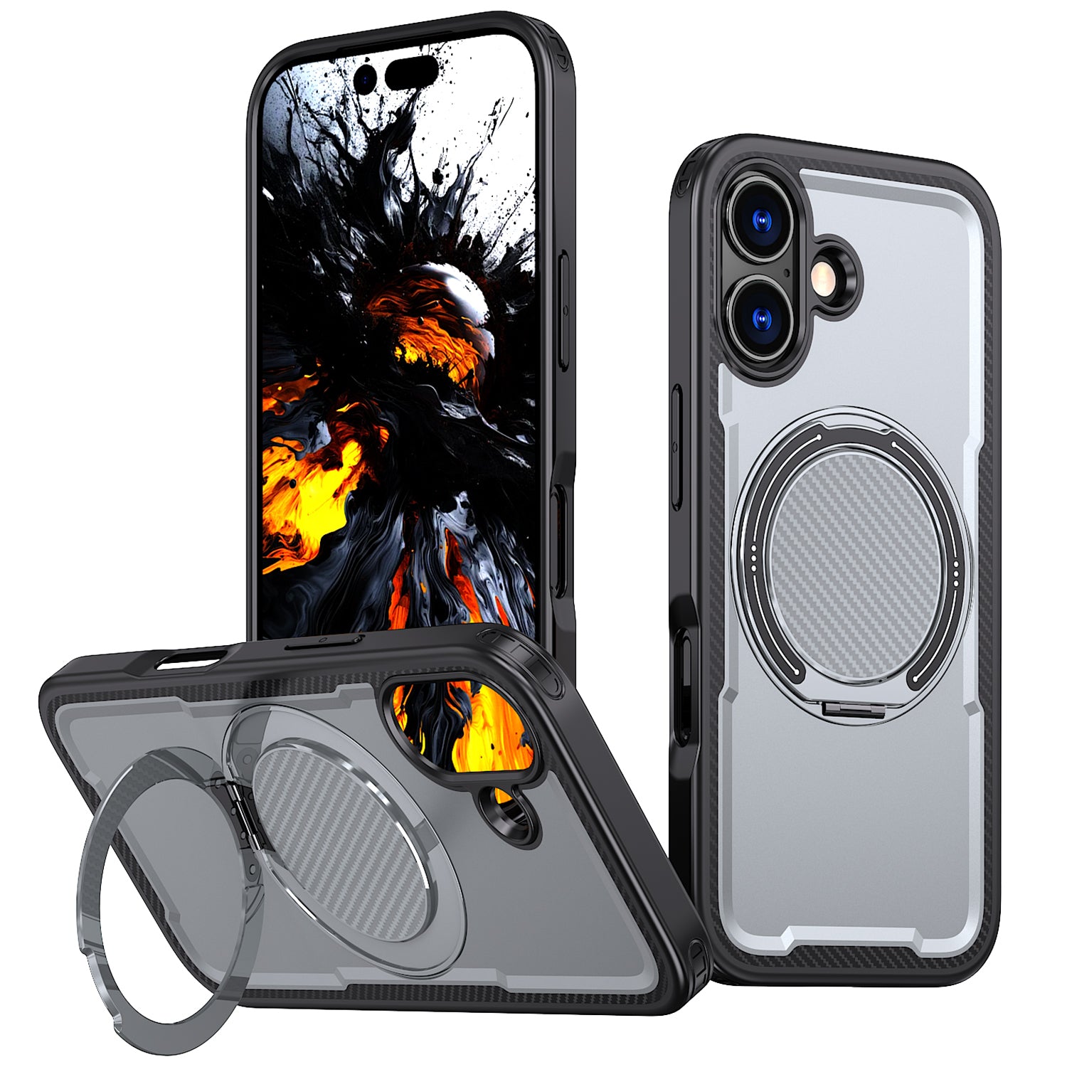 IPhone 17 High Precision Rubber Coating Structure Mobile Phone Bugs CSS Case Protection Shockproof Kickstand Magnetic Metal 360 Degrees Wireless Charging Case