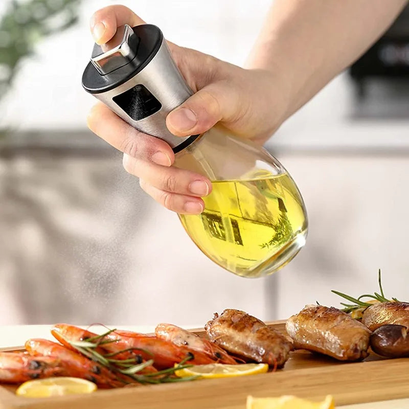 470ml Olive Oil Sprayer, Stainless Steel Oil Sprayer For Cooking, Food Grade Pressurized Oil Mister Portable Glass Oil Sprayer For Barbecue/Salad Making/Baking/Frying (Stainless steel oil spray can 470ml)
