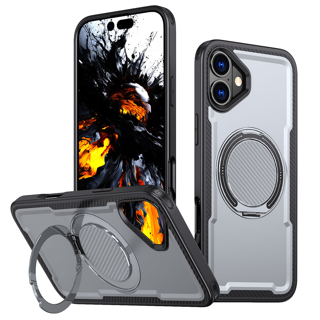 IPhone 16 Plus High Precision Rubber Coating Structure Mobile Phone Bugs CSS Case Protection Shockproof Kickstand Magnetic Metal 360 Degrees Wireless Charging Case