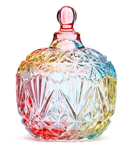 Crystal Glass Candy Dish with Lids, Cookie, Candy Jar with Lid, Rainbow Gradient Design, Large Crown Shaped, Elegant Glass Storage Jar for Buffet, Jewelry Box for Weddings, Home Decor Great Gift