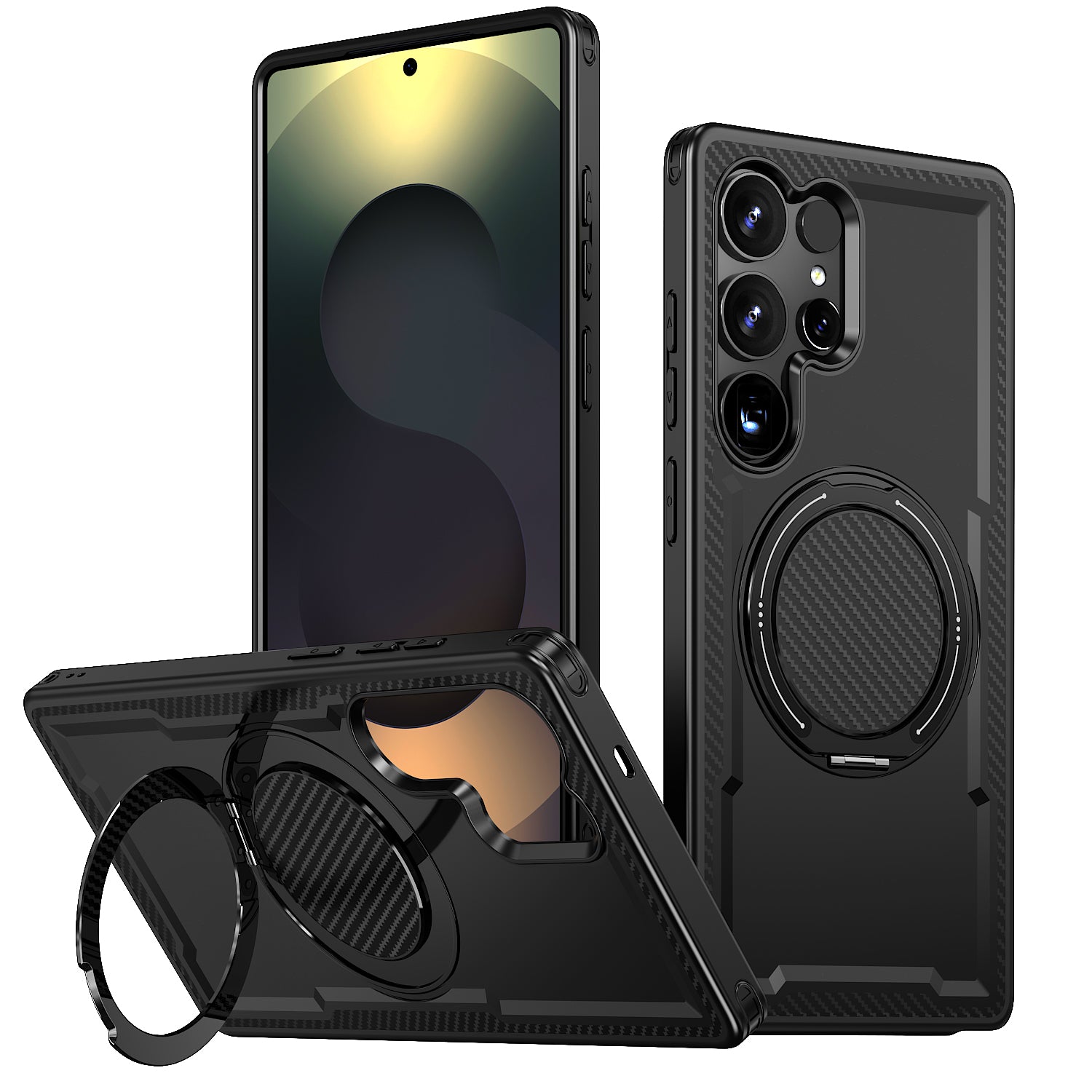 Magnetic Heat Dissipation Rubber Coating Structure Case for Samsung Galaxy S24 Ultra Wireless Charging Compatible Military Drop Protection Adjustable Kickstand Magnetic Metal 360 Degrees Ice Armour Cool Matte