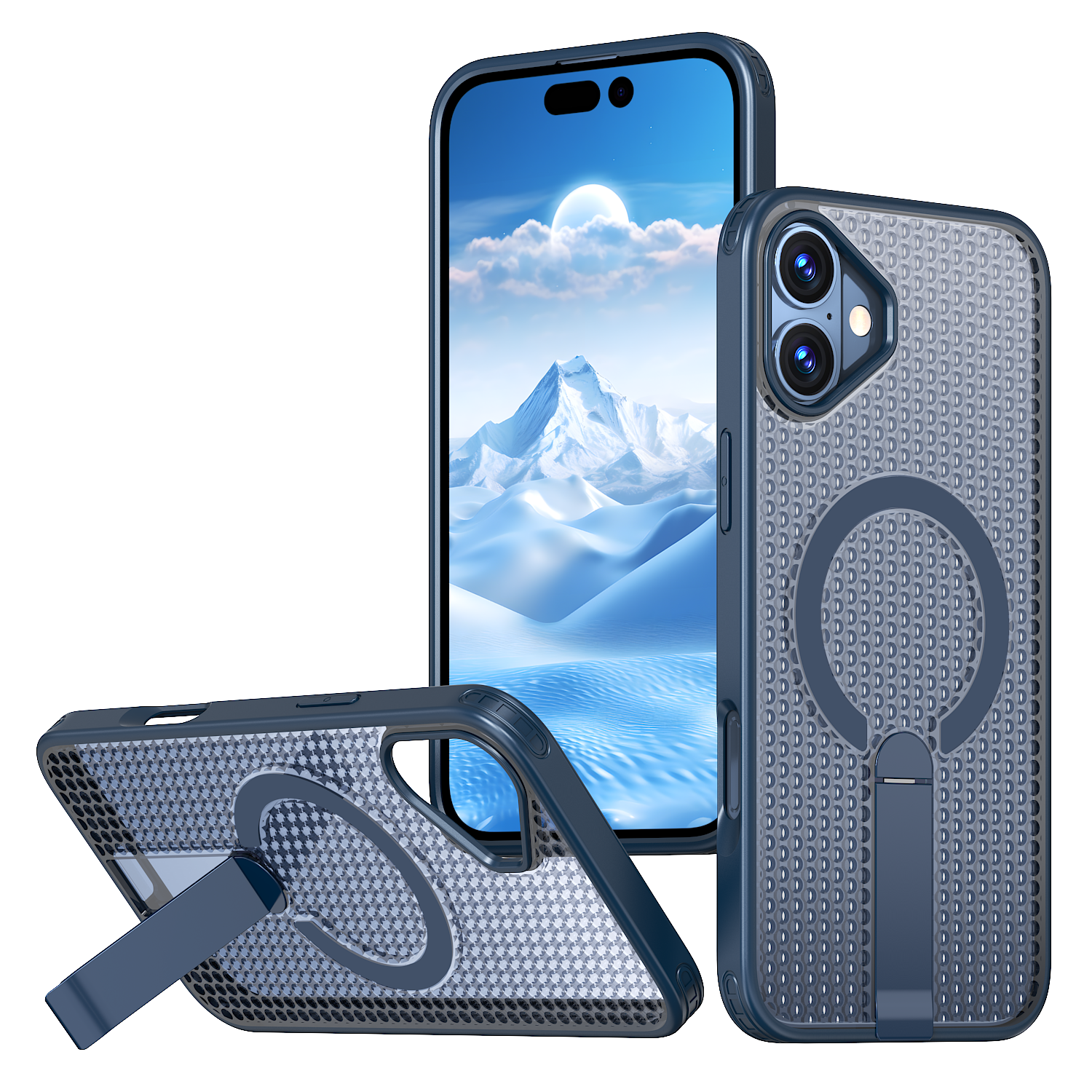 IPhone 16 Plus High Precision Rubber Coating Structure Mobile Phone Bugs CSS Case Protection Shockproof Kickstand Magnetic Metal 360 Degrees Wireless Charging Case