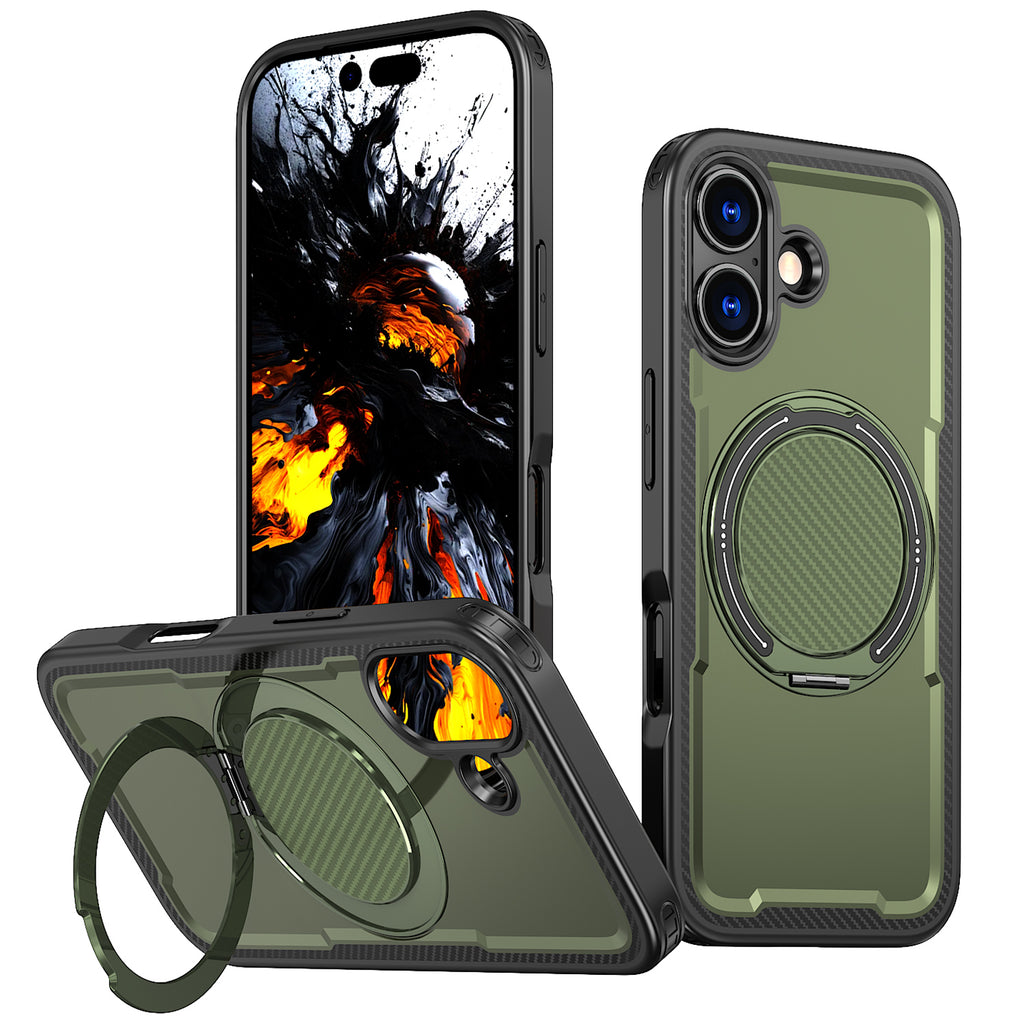 IPhone 17 High Precision Rubber Coating Structure Mobile Phone Bugs CSS Case Protection Shockproof Kickstand Magnetic Metal 360 Degrees Wireless Charging Case