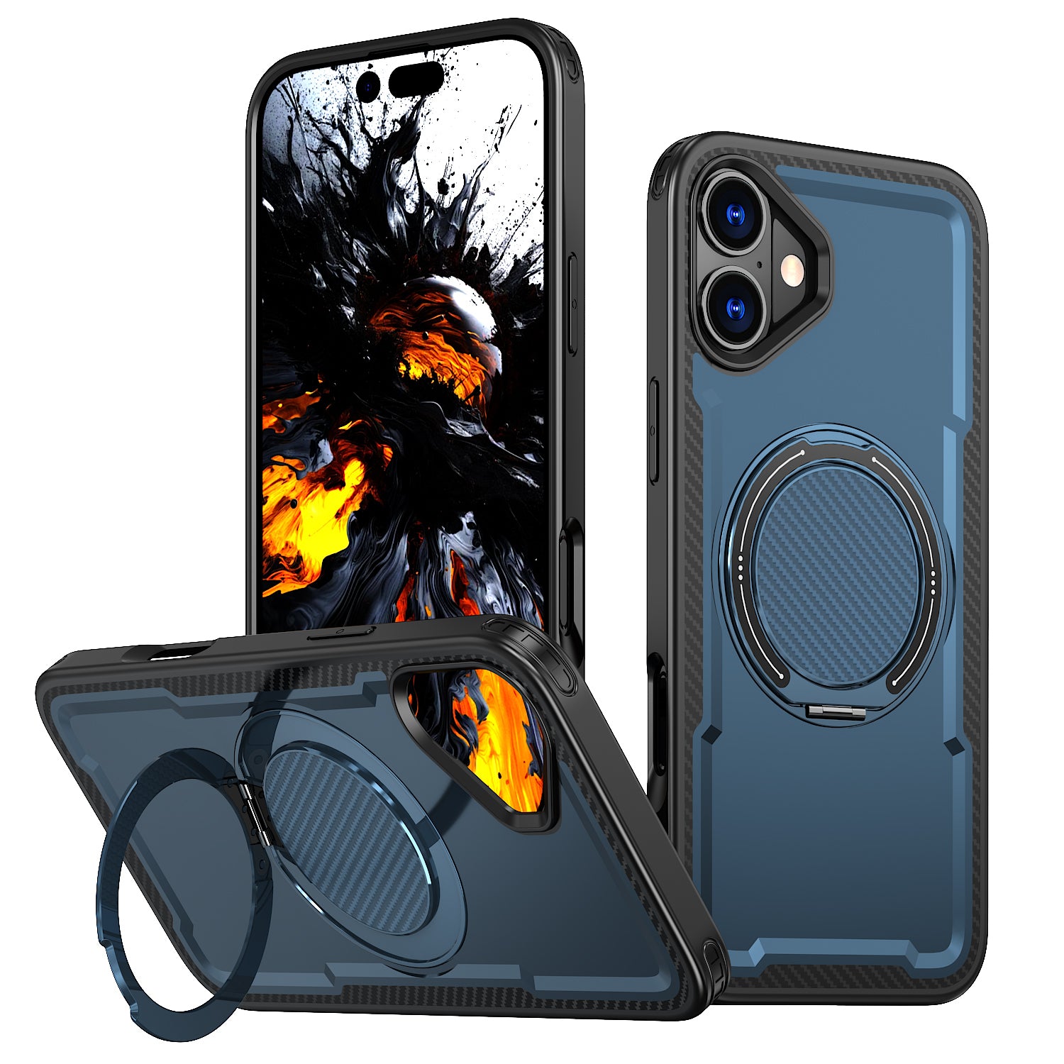 IPhone 16 Plus High Precision Rubber Coating Structure Mobile Phone Bugs CSS Case Protection Shockproof Kickstand Magnetic Metal 360 Degrees Wireless Charging Case