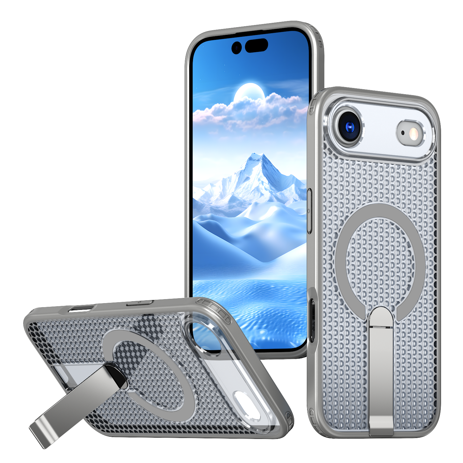 IPhone 17 Air High Precision Rubber Coating Structure Mobile Phone Bugs CSS Case Protection Shockproof Kickstand Magnetic Metal 360 Degrees Wireless Charging Case