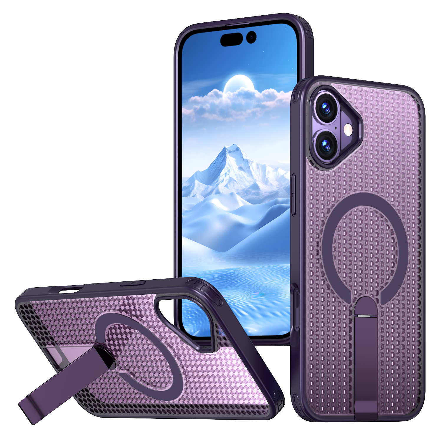 IPhone 16 Plus High Precision Rubber Coating Structure Mobile Phone Bugs CSS Case Protection Shockproof Kickstand Magnetic Metal 360 Degrees Wireless Charging Case