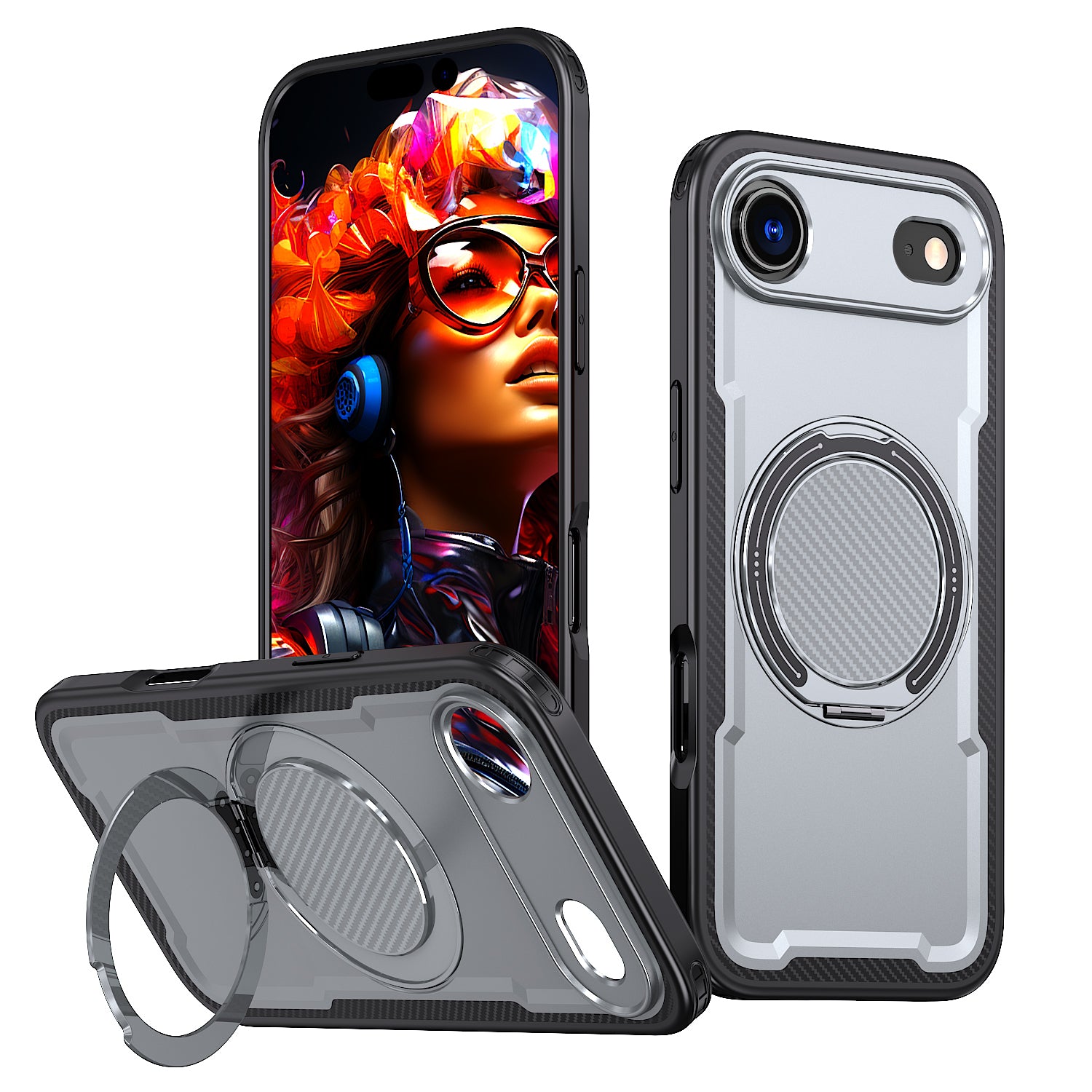 IPhone 17 Air High Precision Rubber Coating Structure Mobile Phone Bugs CSS Case Protection Shockproof Kickstand Magnetic Metal 360 Degrees Wireless Charging Case