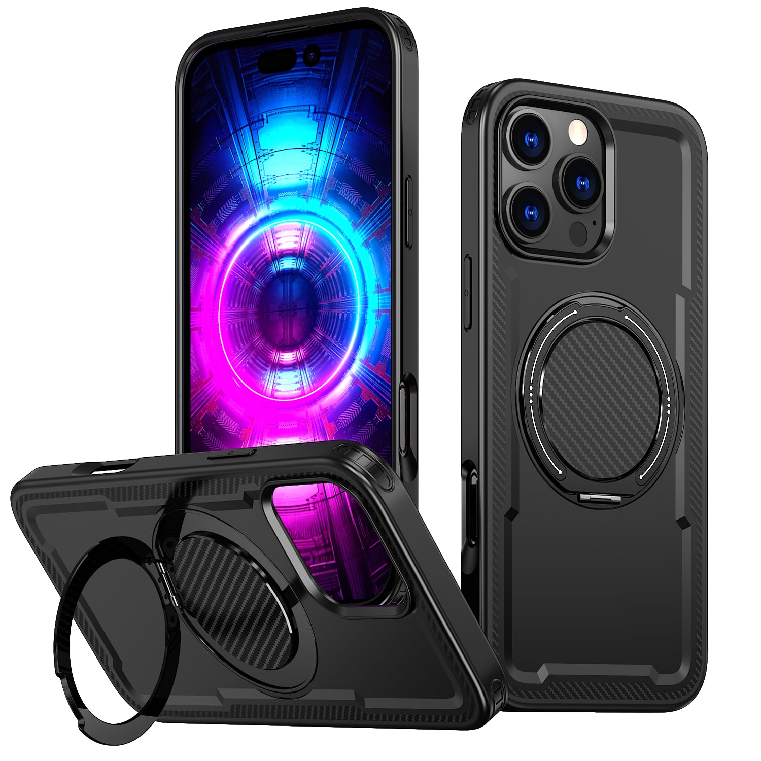 IPhone 16 Pro Max High Precision Rubber Coating Structure Mobile Phone Bugs CSS Case Protection Shockproof Kickstand Magnetic Metal 360 Degrees Wireless Charging Case