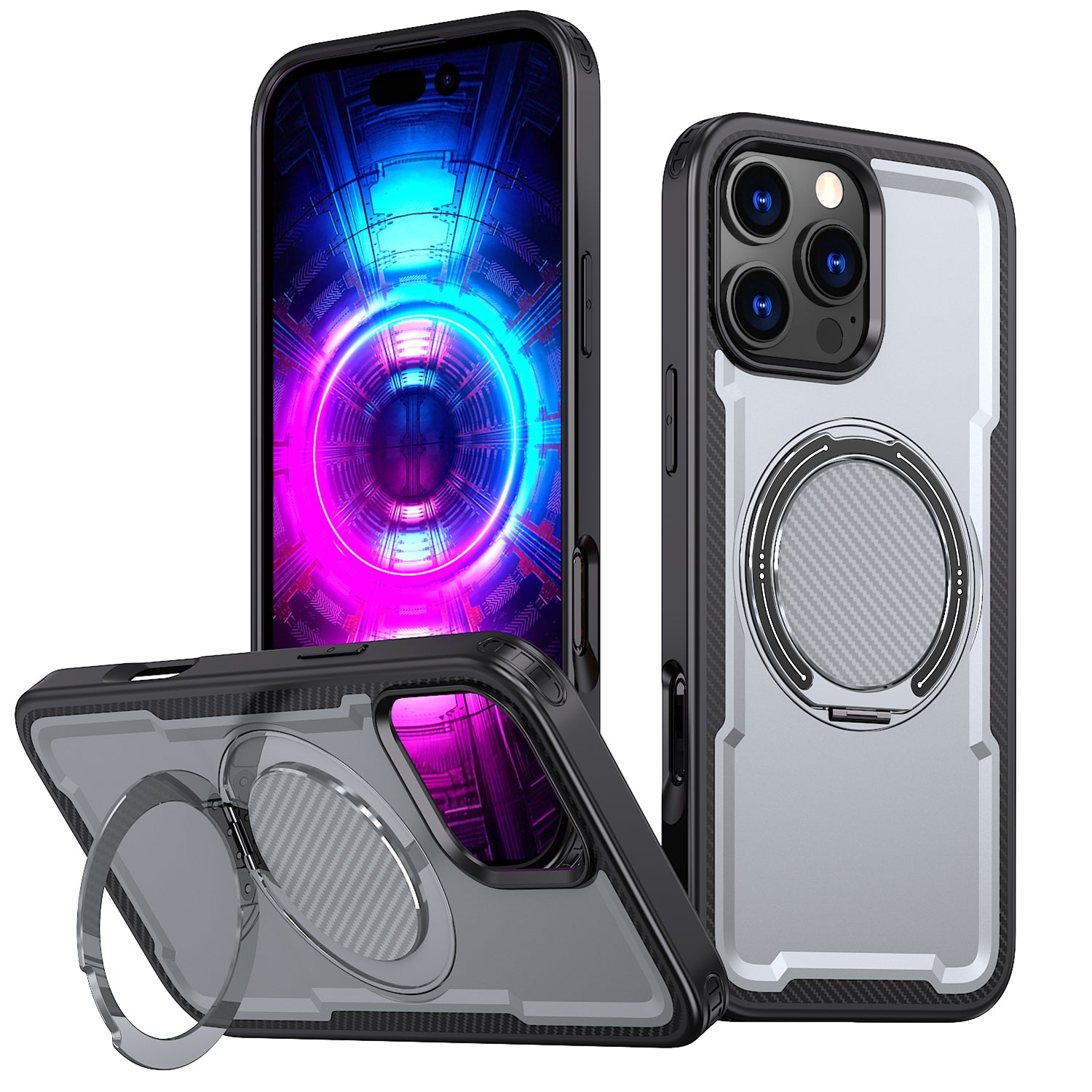 IPhone 16 Pro Max High Precision Rubber Coating Structure Mobile Phone Bugs CSS Case Protection Shockproof Kickstand Magnetic Metal 360 Degrees Wireless Charging Case