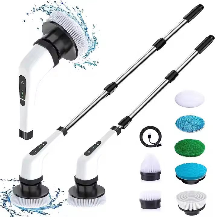 Kitchen &amp; Bathroom Cleaning Made of Durable Plastic Powerful Nine-In-One Household Multi-Function Cross Electric Brush Set 9 Replaceable Brush Heads-90Mins Work Time, 5 Adjustable SPEED&nbsp;Bathroom Shower Bathtub Glass Car
