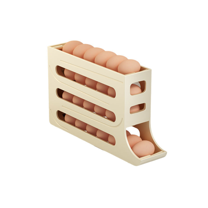 Egg Holder 4 Layers Self-acting Refrigerator Freshable 30 pcs Eggs Storage Container Box High Capacity Rolling Egg Rack Dispenser