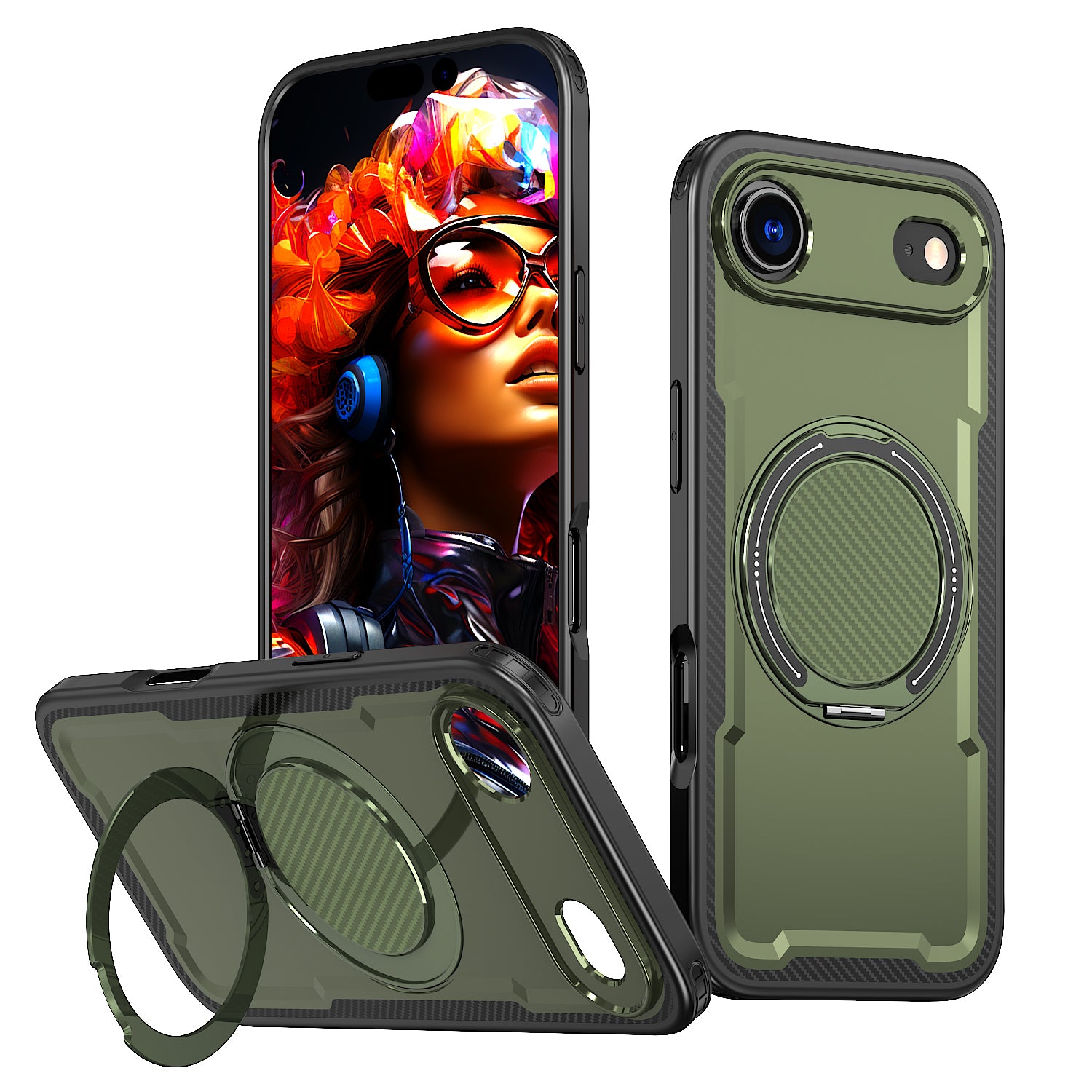 IPhone 17 Air High Precision Rubber Coating Structure Mobile Phone Bugs CSS Case Protection Shockproof Kickstand Magnetic Metal 360 Degrees Wireless Charging Case