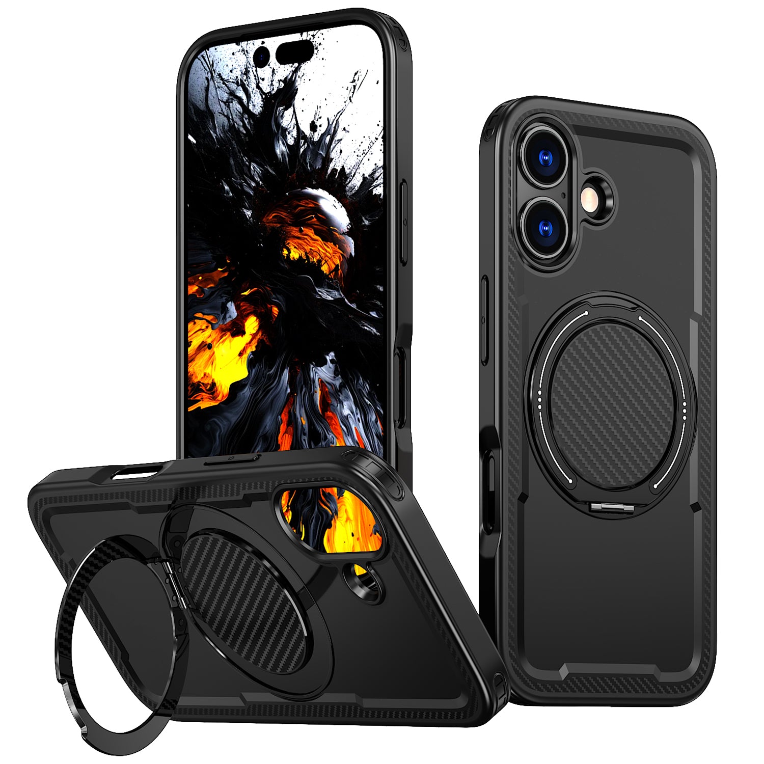 IPhone 17 High Precision Rubber Coating Structure Mobile Phone Bugs CSS Case Protection Shockproof Kickstand Magnetic Metal 360 Degrees Wireless Charging Case