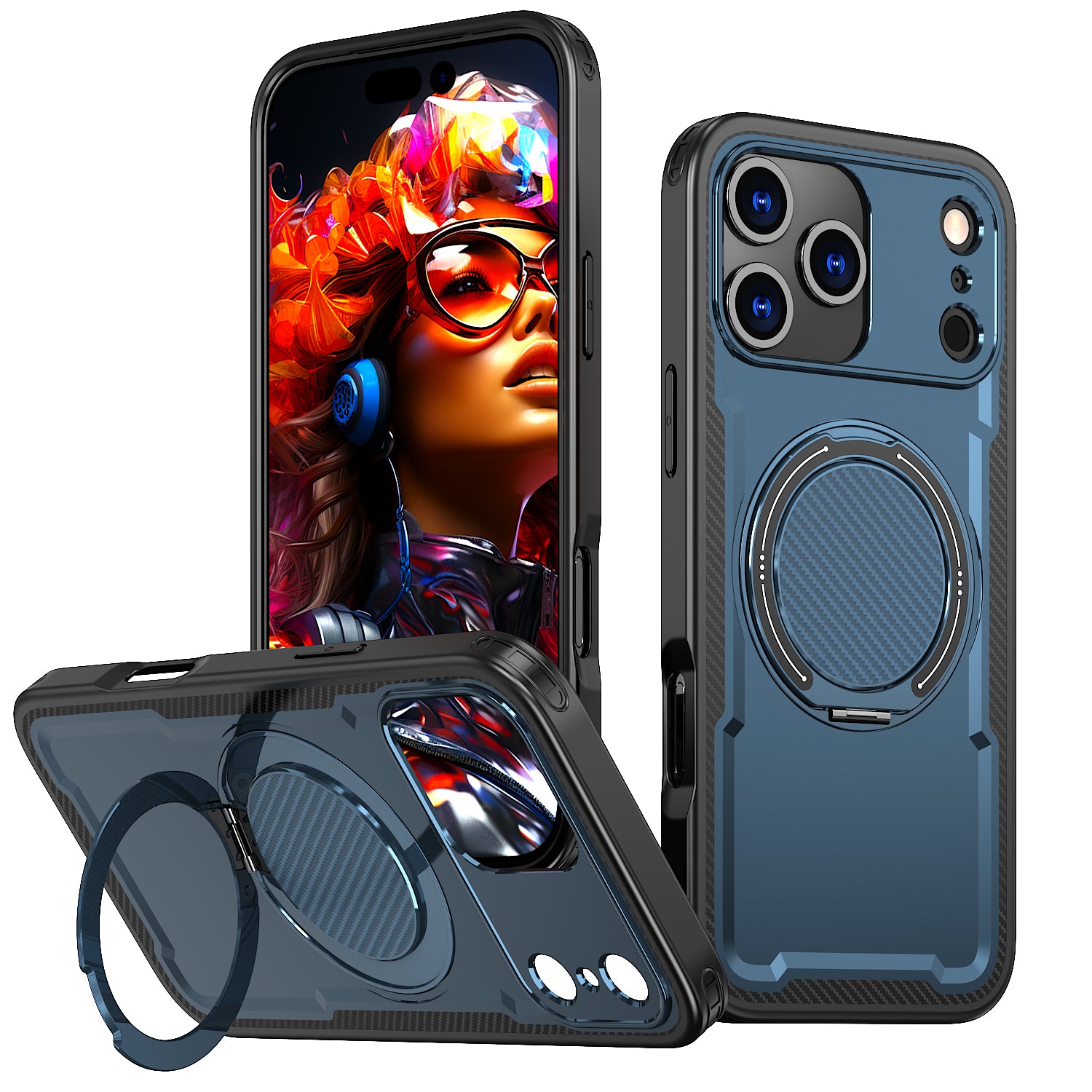 IPhone 17 Pro Max High Precision Rubber Coating Structure Mobile Phone Bugs CSS Case Protection Shockproof Kickstand Magnetic Metal 360 Degrees Wireless Charging Case