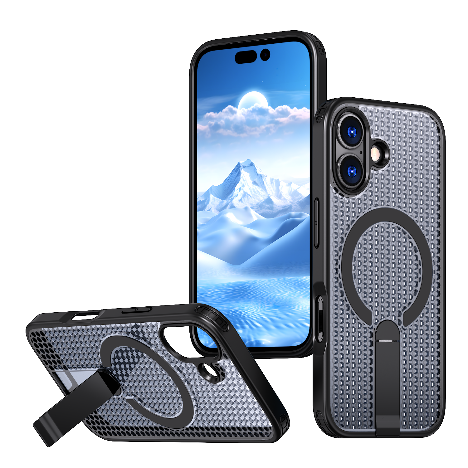 IPhone 17 High Precision Rubber Coating Structure Mobile Phone Bugs CSS Case Protection Shockproof Kickstand Magnetic Metal 360 Degrees Wireless Charging Case