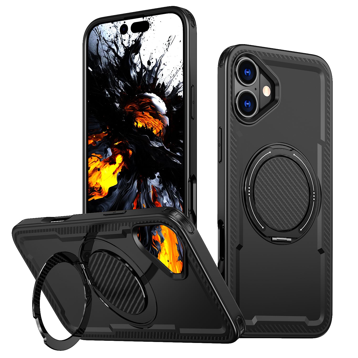 IPhone 16 Plus High Precision Rubber Coating Structure Mobile Phone Bugs CSS Case Protection Shockproof Kickstand Magnetic Metal 360 Degrees Wireless Charging Case