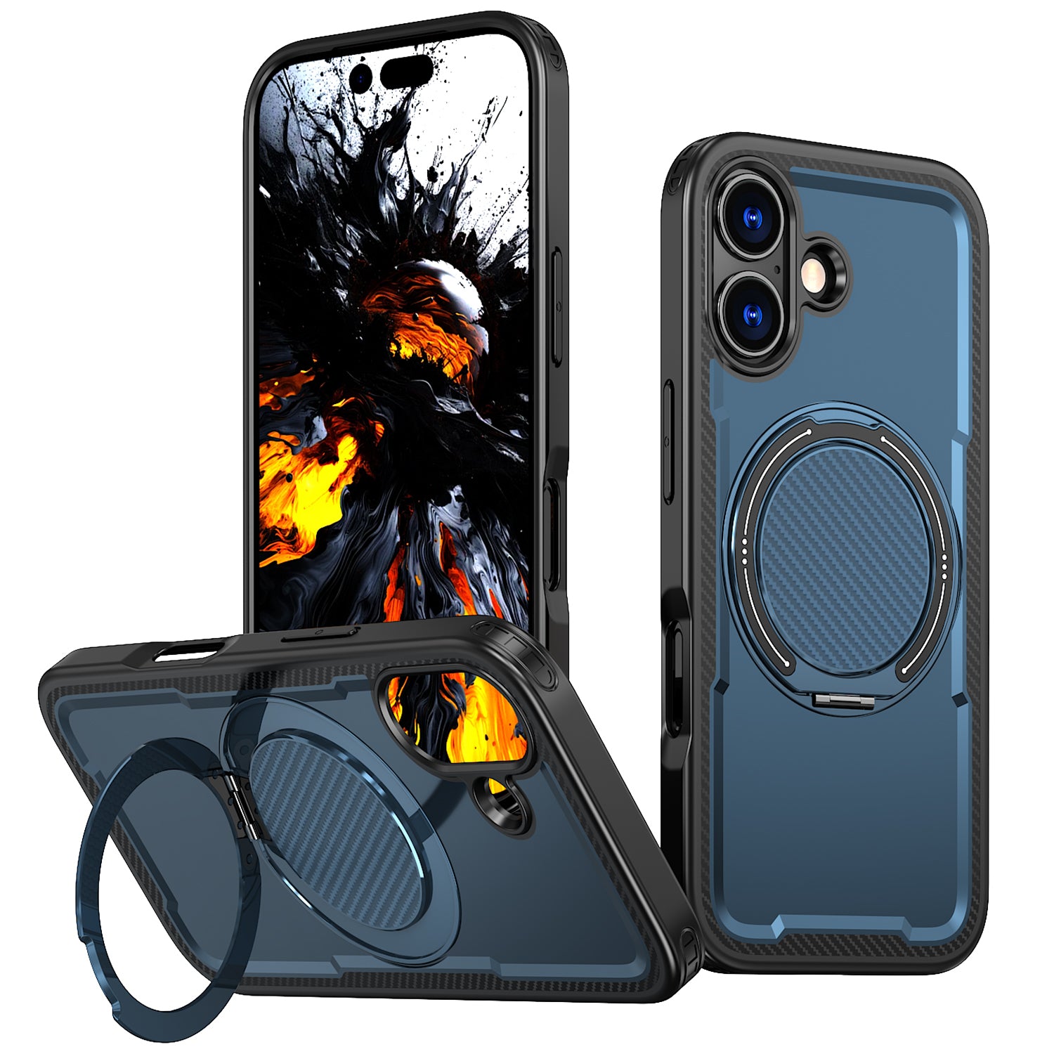 IPhone 17 High Precision Rubber Coating Structure Mobile Phone Bugs CSS Case Protection Shockproof Kickstand Magnetic Metal 360 Degrees Wireless Charging Case